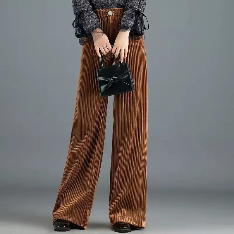 Pantalón Ancho de Talle Alto con Textura Cotelé para Mujer | Ideal para Oficina o Salidas