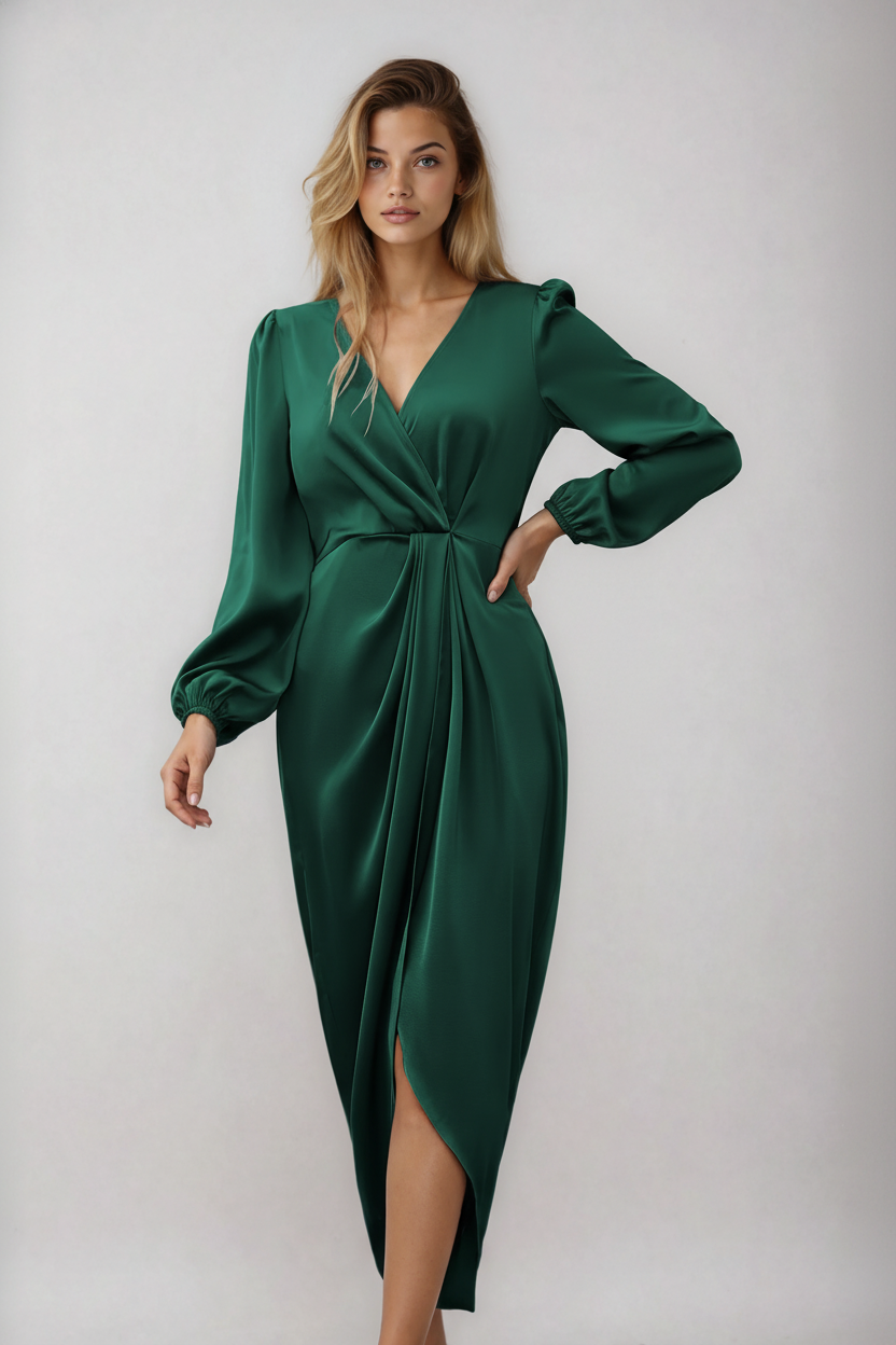 Vestido Midi Con Diseño Cruzado Y Escote En V Para Mujer | Ideal Para Eventos Y Uso Diario