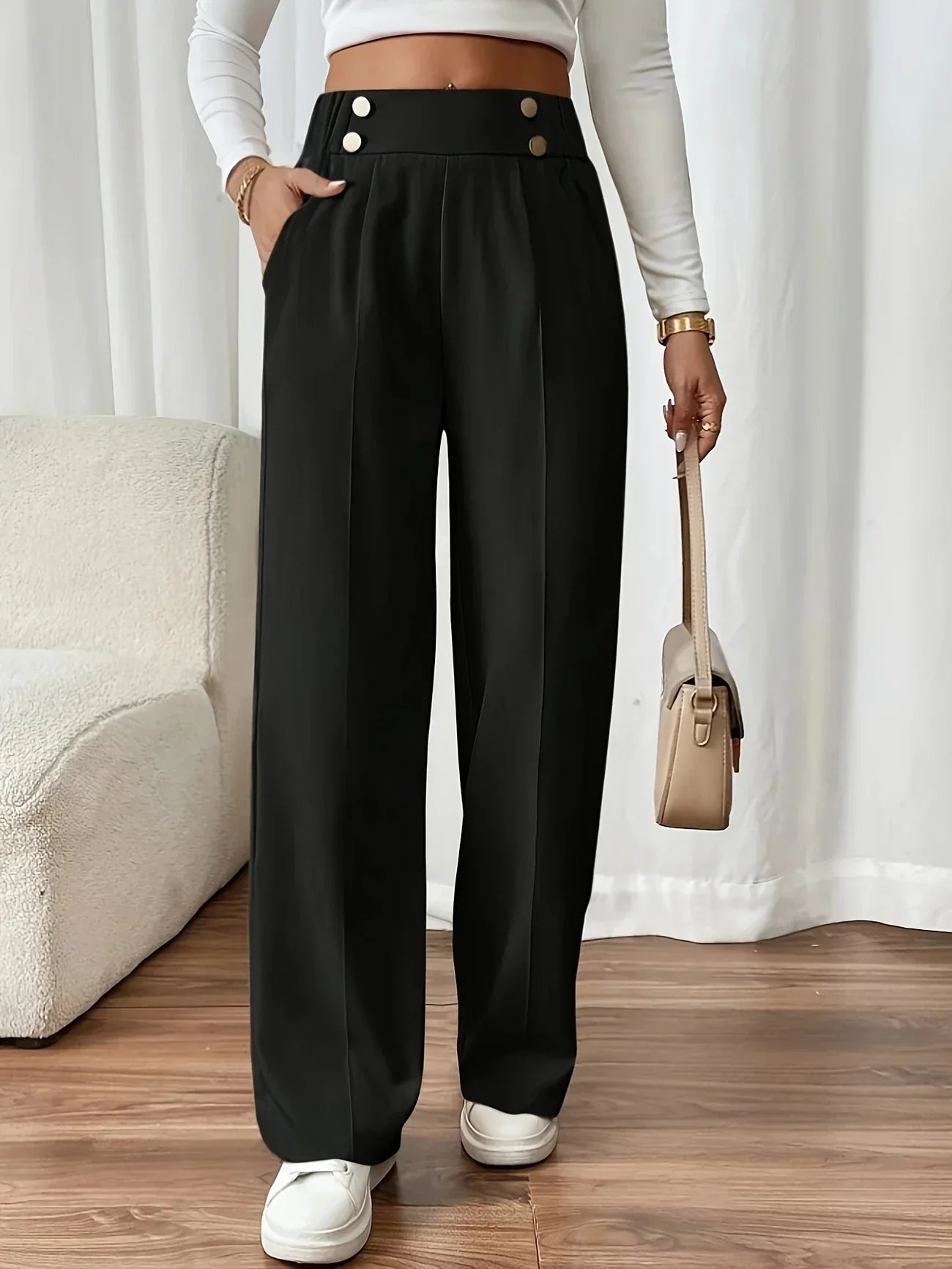 Pantalón de Pierna Recta con Cintura Elástica para Mujer | Ideal para Trabajo y Salidas