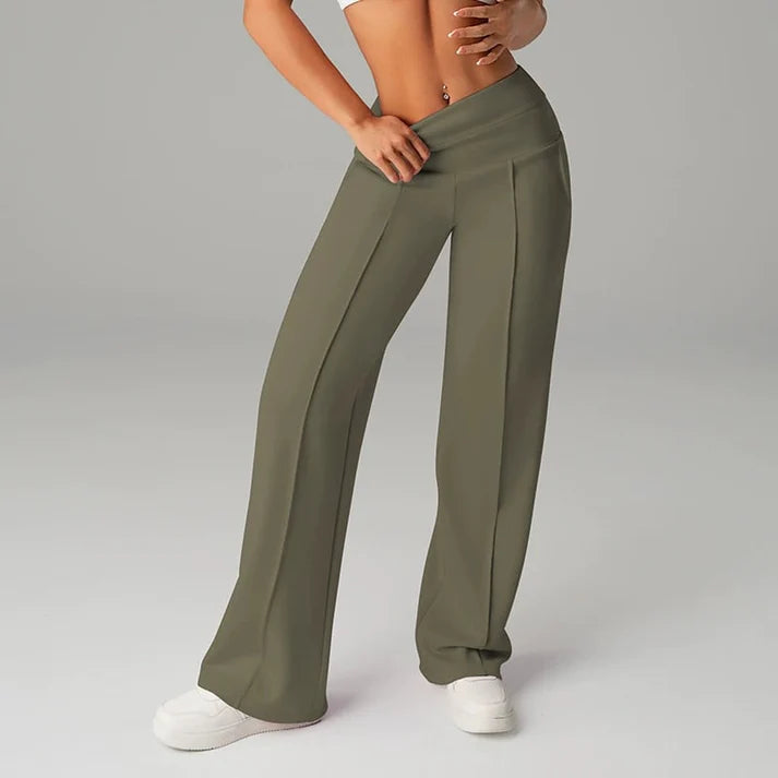 Pantalón De Talle Alto Con Cintura Integrada Y Piernas Anchas Para Mujer | Ideal Para Uso Diario