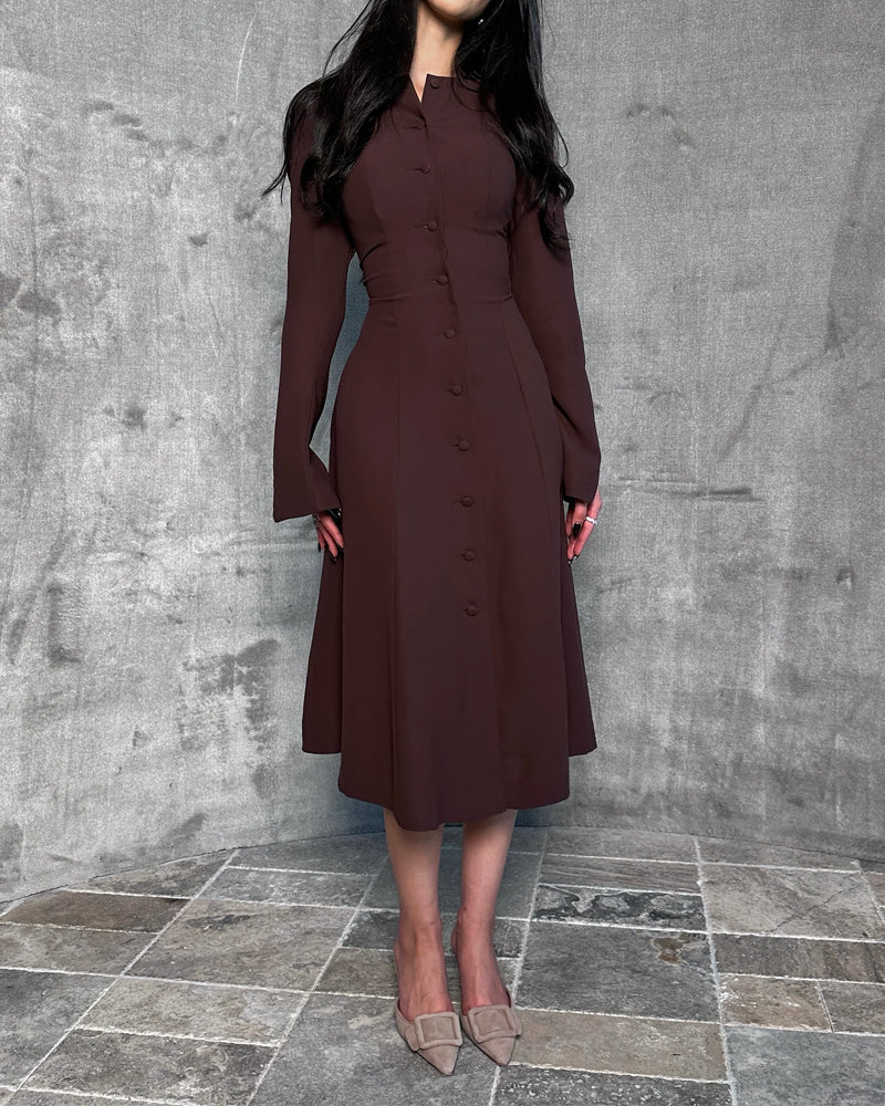 Vestido Midi con Cuello Redondo y Cintura Ajustada para Mujer | Ideal para Uso Diario