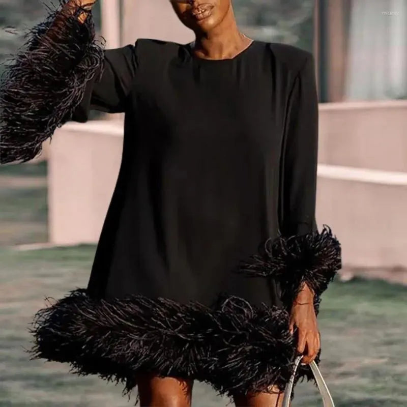 Vestido de Manga Larga con Bordes Decorativos para Mujer | Ideal para Uso Diario