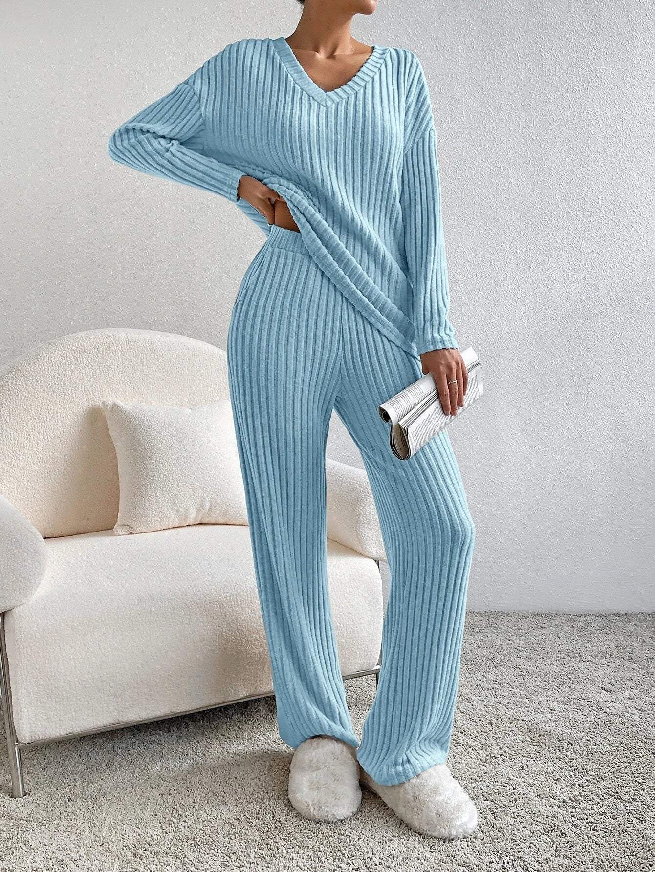 Conjunto de Top de Manga Larga y Pantalón de Corte Amplio para Mujer | Ideal para Uso Diario y Actividades Informales