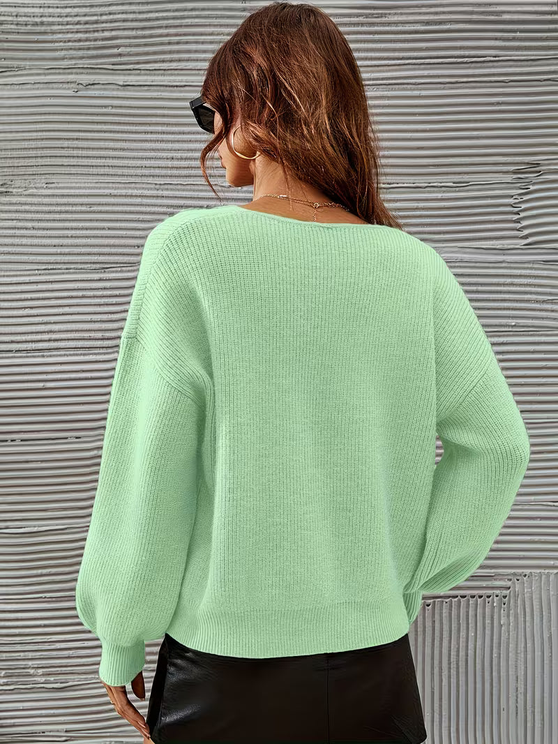 Jersey Con Cuello En V Y Hombros Caídos Para Mujer | Ideal Para Uso Diario