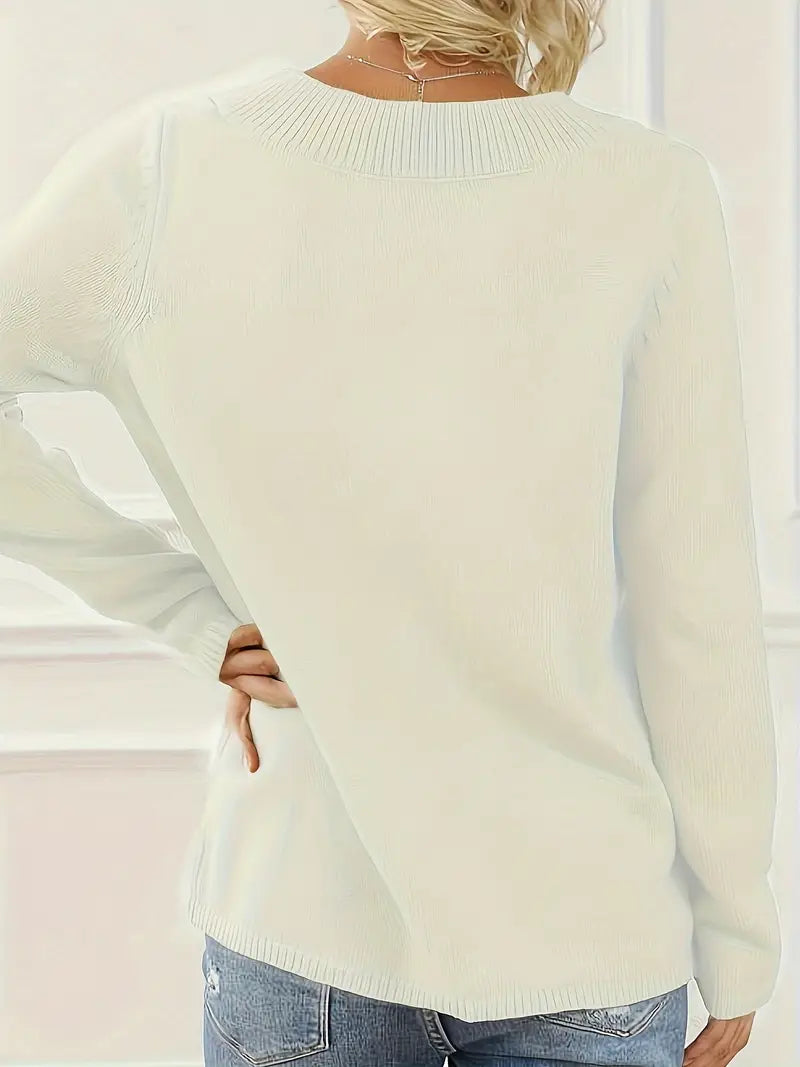 Jersey De Manga Larga Con Escote En V Y Detalle De Botones Para Mujer | Ideal Para Uso Diario Y Superposición