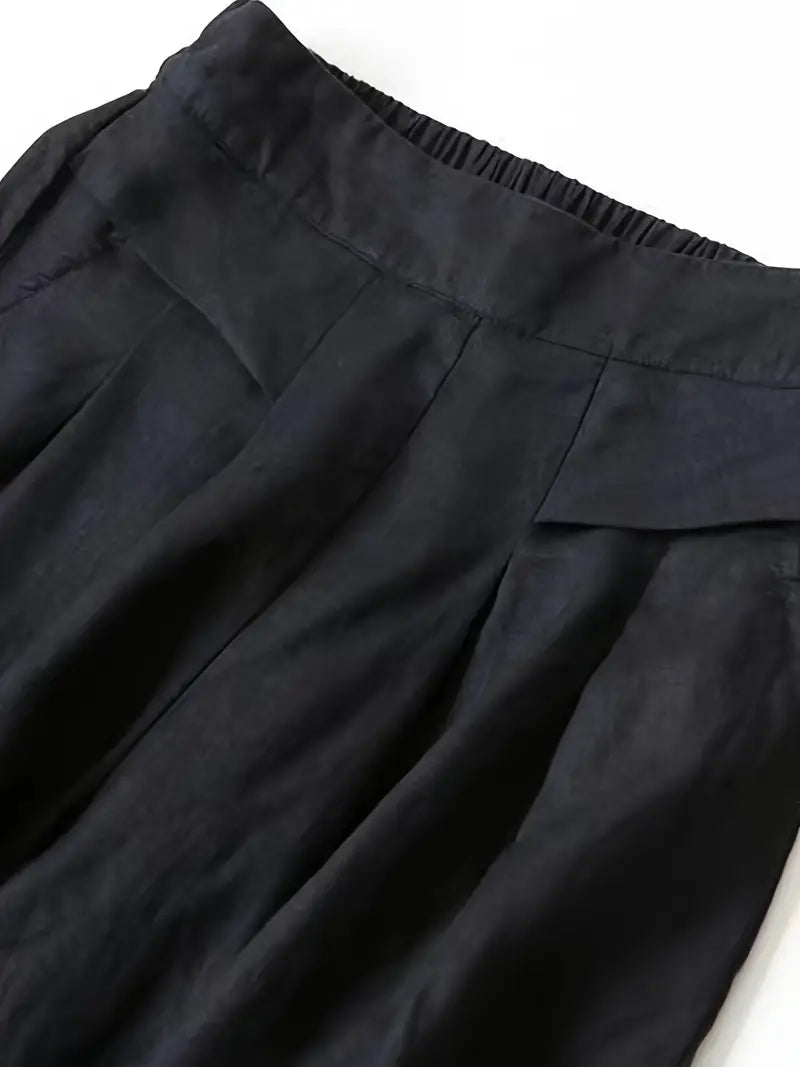 Pantalón De Corte Amplio Con Cintura Elástica Trasera Y Bolsillos Laterales Para Mujer | Ideal Para Uso Diario