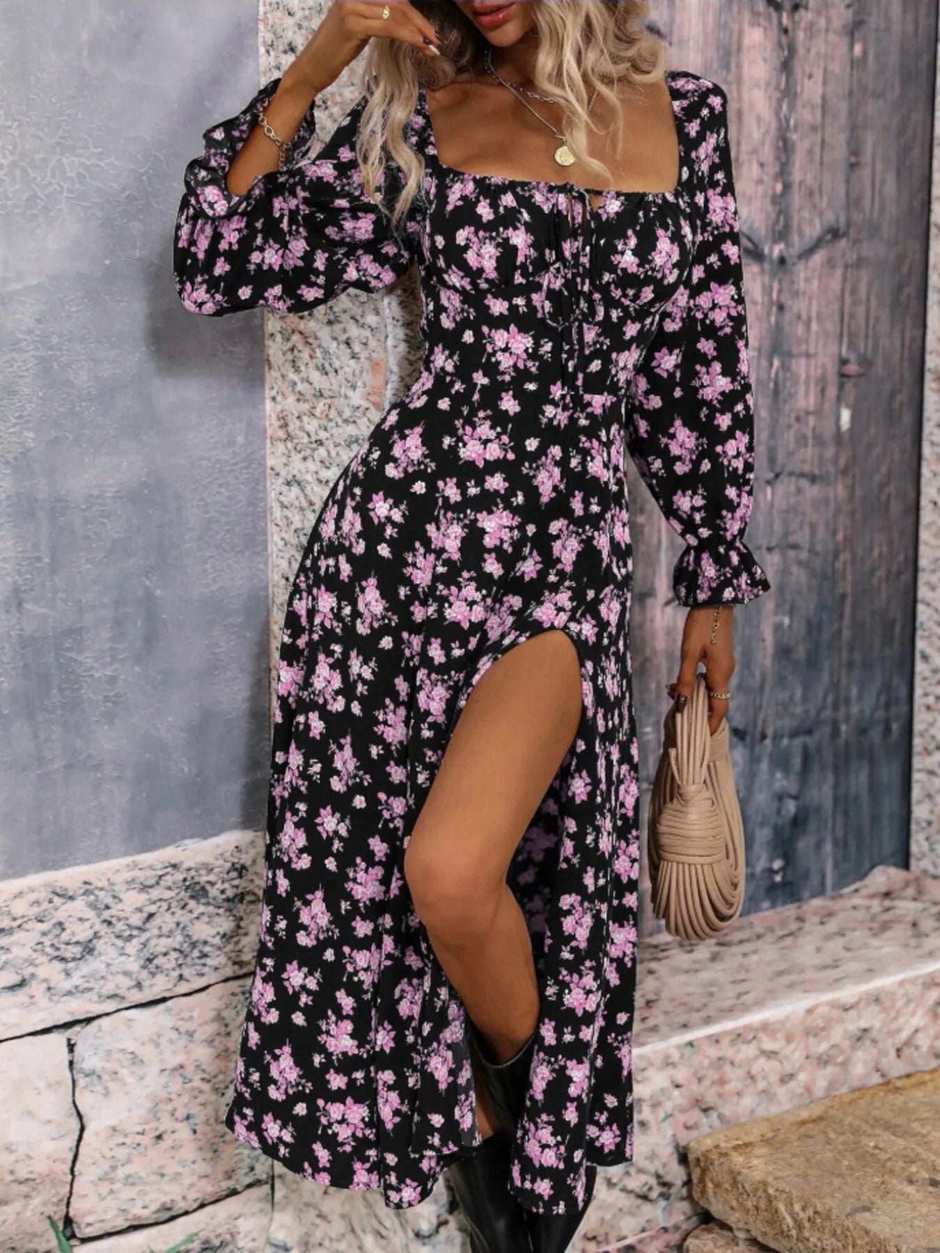 Vestido Con Cuello Cuadrado Y Mangas Con Volantes Para Mujer | Ideal Para Uso Diario