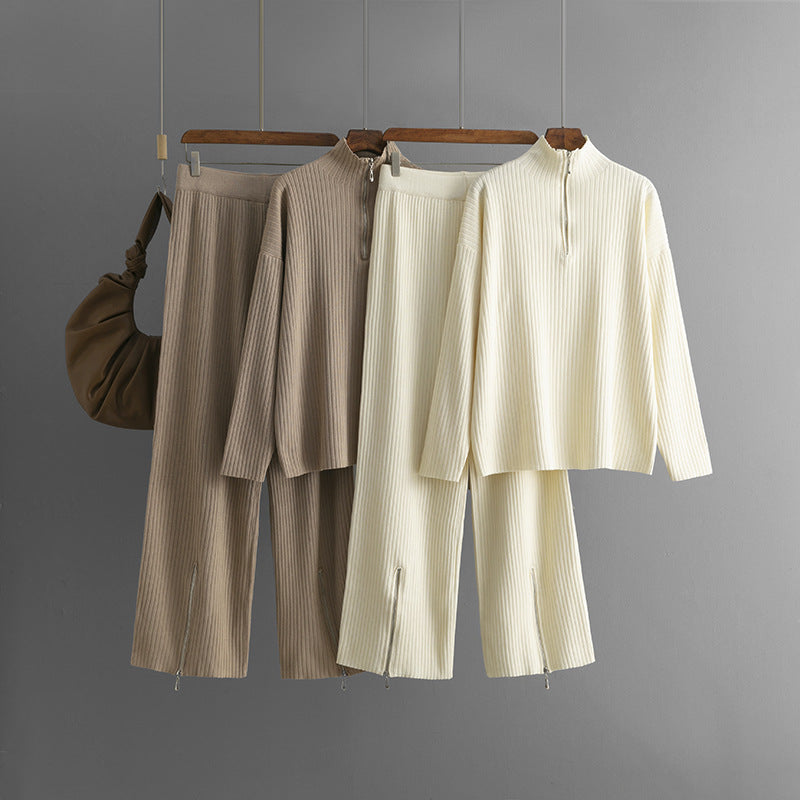 Conjunto de Top con Cremallera y Pantalón de Corte Amplio para Mujer | Ideal para Uso Diario y Salidas Informales