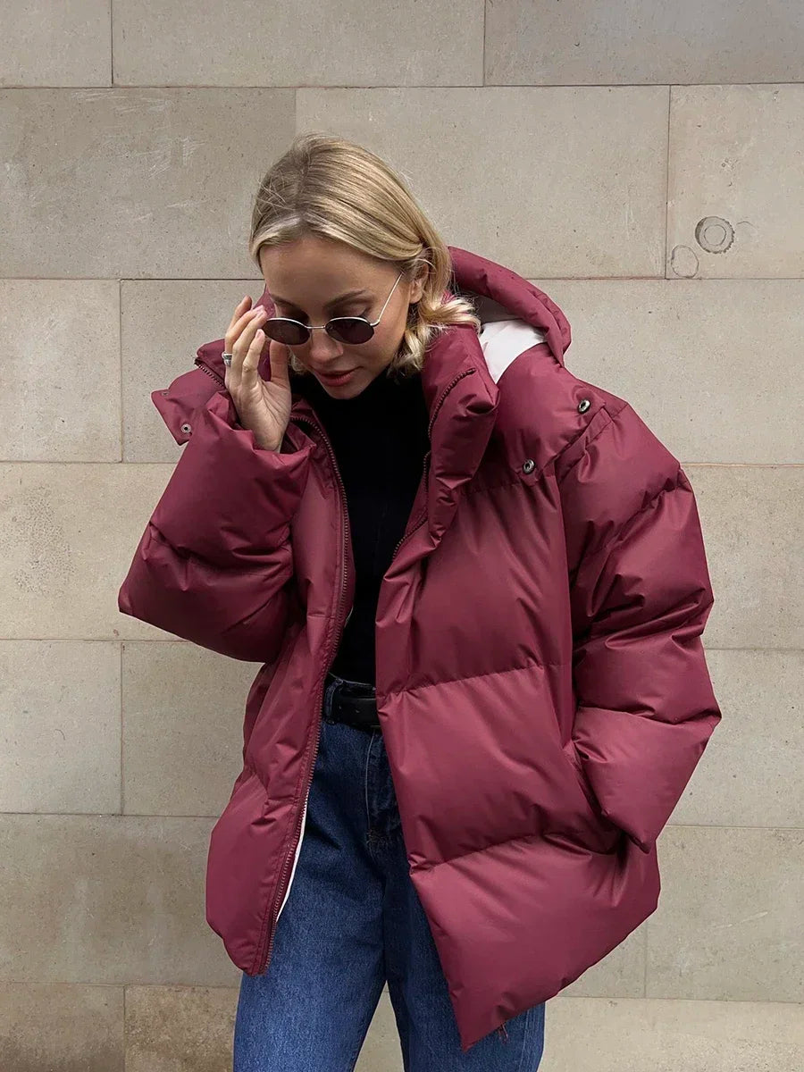 Chaqueta Acolchada de Corte Oversize con Bolsillos para Mujer | Ideal para Otoño e Invierno