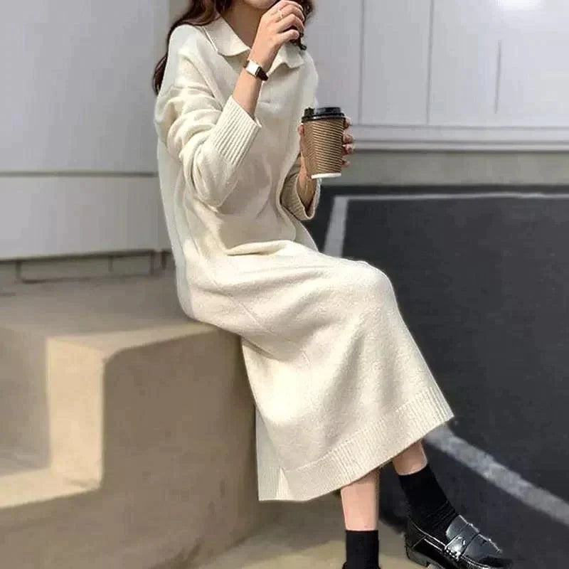 Vestido Tipo Jersey Con Cuello Con Solapa Para Mujer | Ideal Para Otoño E Invierno