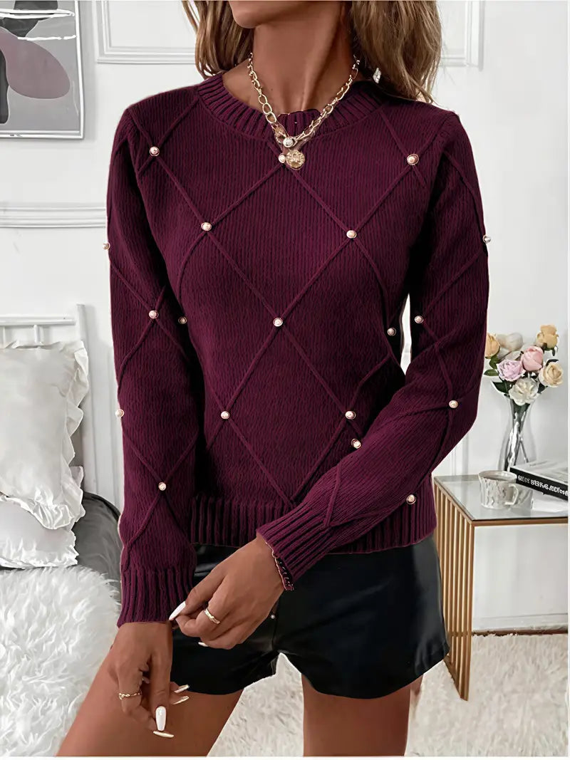 Jersey De Manga Larga Con Motivo Texturizado Para Mujer | Ideal Para Uso Diario Y Superposición