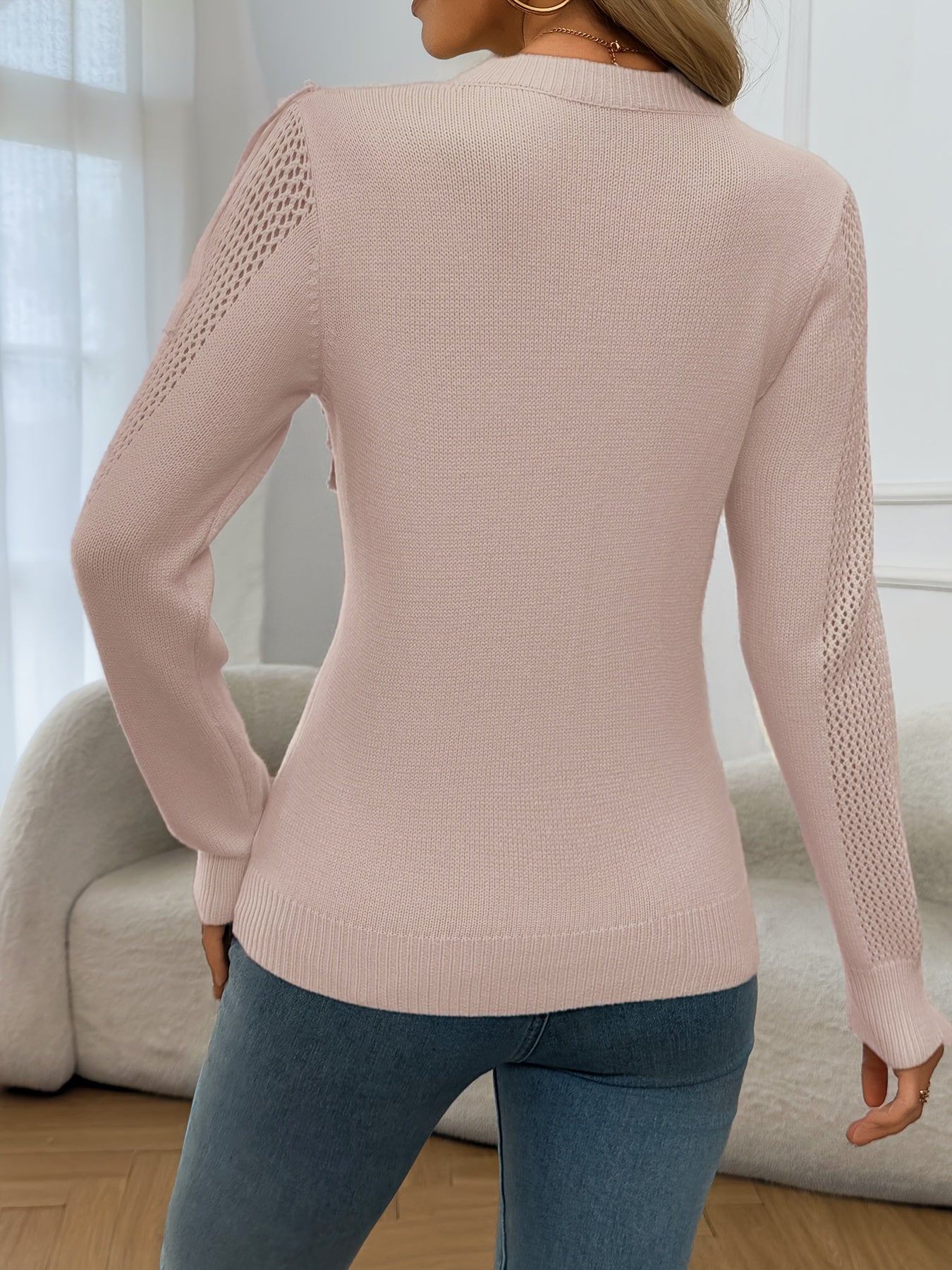 Jersey De Manga Larga Con Detalles De Flecos Para Mujer | Ideal Para Uso Diario Y Superposición