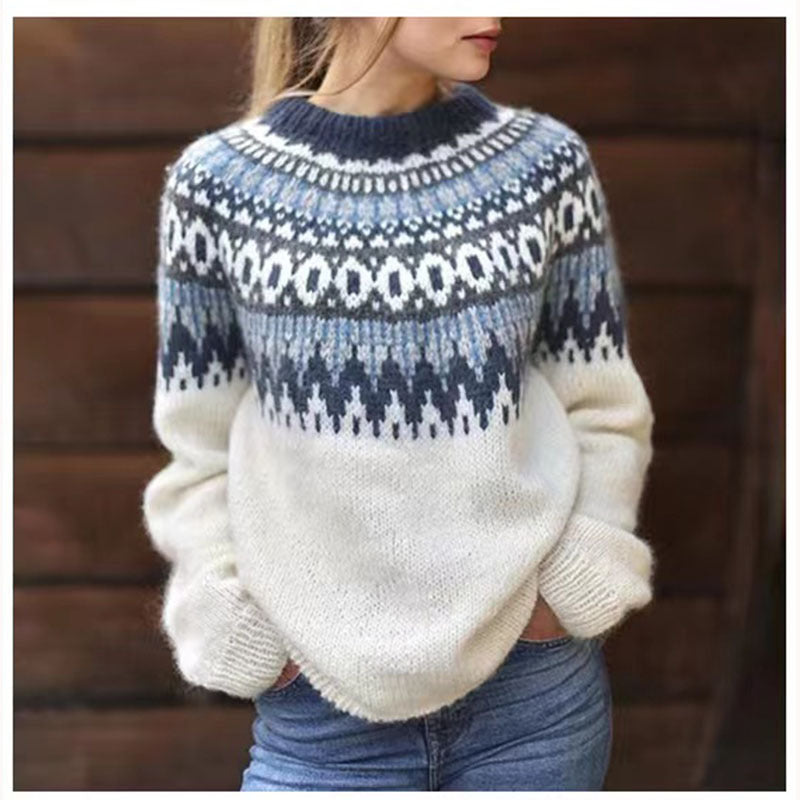 Pullover Con Diseño Tradicional Y Cuello Redondo Para Mujer | Ideal Para Otoño E Invierno