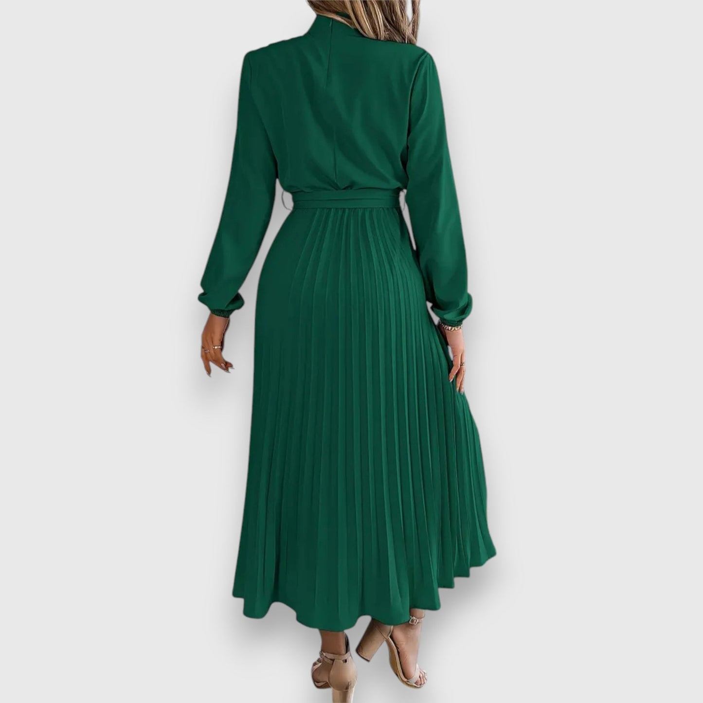 Vestido Midi Con Falda Plisada Y Cinturón Ajustable Para Mujer | Ideal Para Ocasiones Formales Y Uso Diario