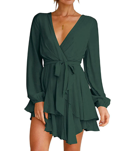 Vestido con Escote en V y Mangas Lanterna Para Mujer | Ideal Para Eventos y Salidas Informales