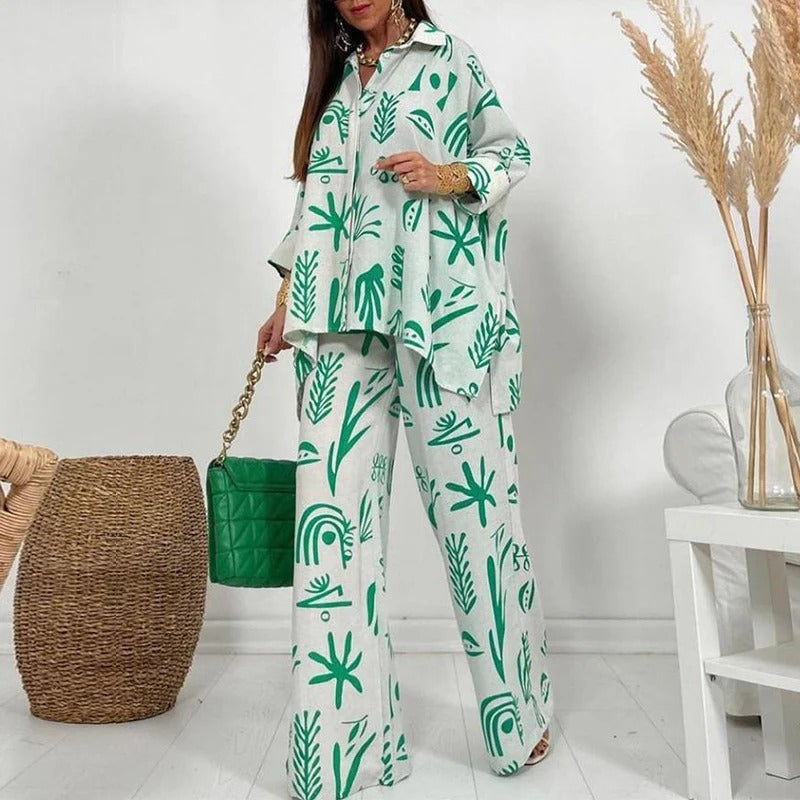 Conjunto Dos Piezas Para Mujer: Top Abotonado y Pantalón de Pierna Ancha | Ideal Para Ocasiones Casual