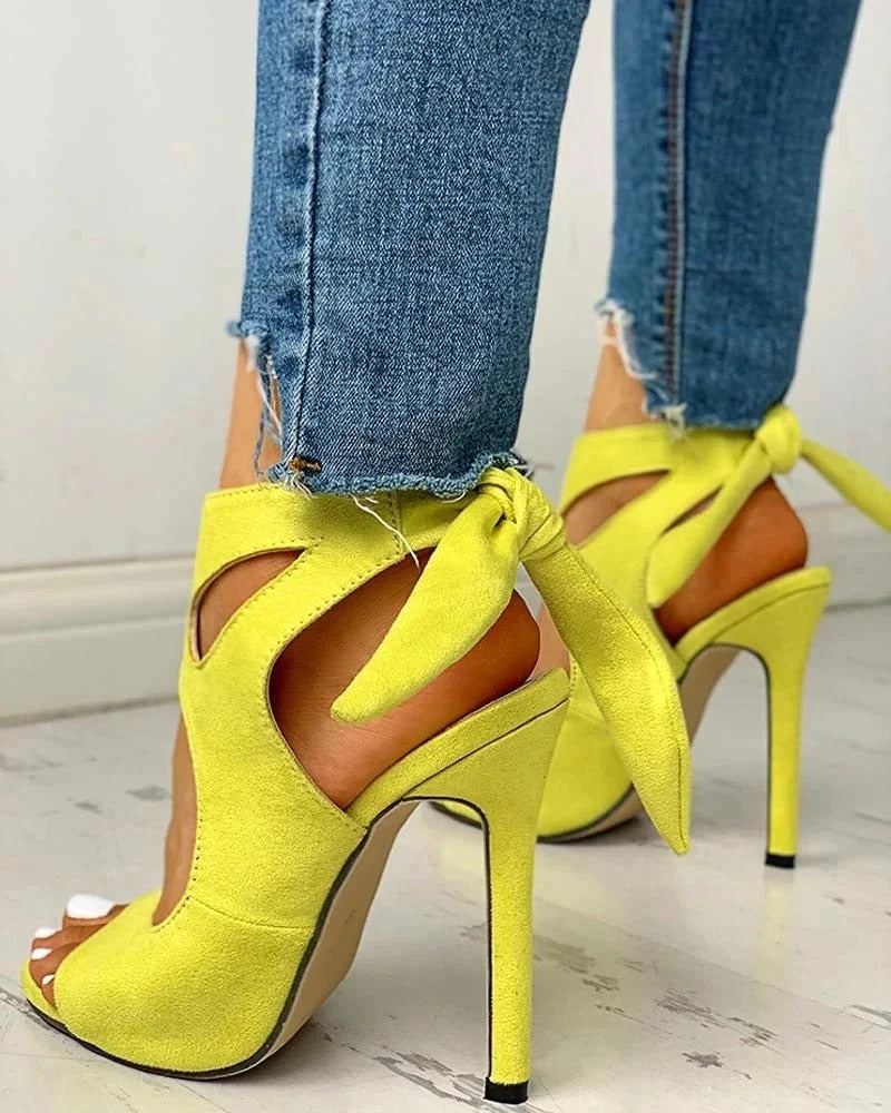 Sandalias de Tacón con Punta Abierta y Cordones al Tobillo para Mujer | Ideales para Eventos y Salidas Nocturnas