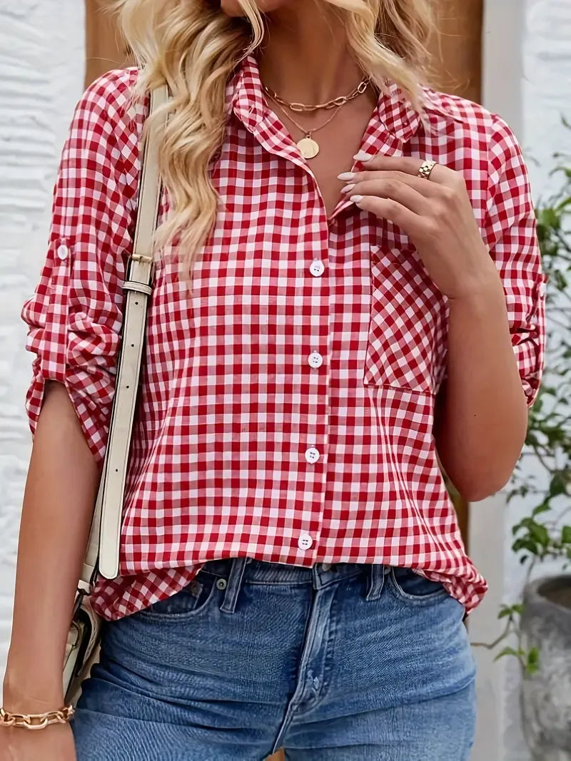 Camisa De Manga Larga Con Estampado De Cuadros Para Mujer | Ideal Para Uso Diario