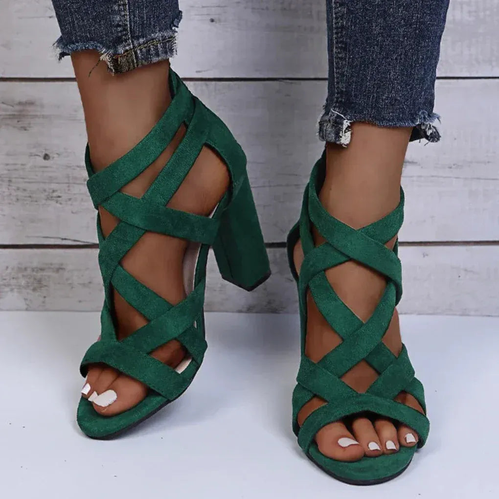 Sandalias Con Tacón Bloque Y Correas Cruzadas Para Mujer | Ideal Para Temporada Cálida