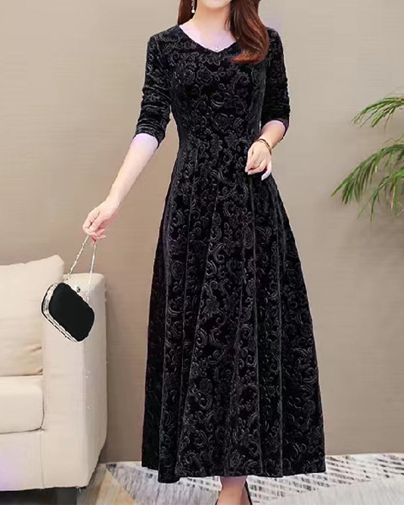 Vestido con Mangas 3/4 y Motivo Integral para Mujer | Ideal para Trabajo y Eventos