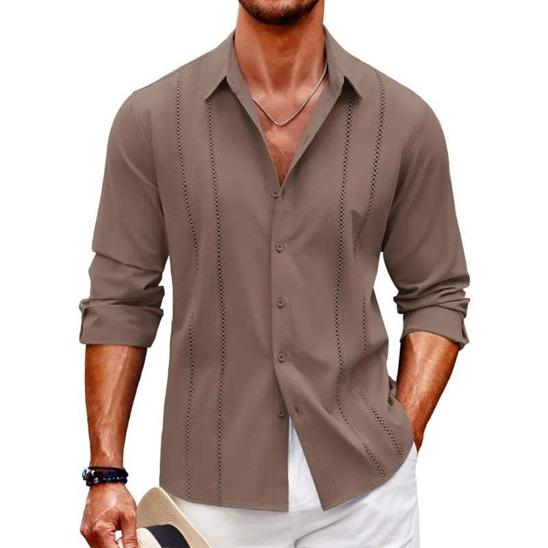 Camisa De Manga Larga Con Cierre Abotonado Para Hombres | Ideal Para Uso Diario Y Ocasiones Formales