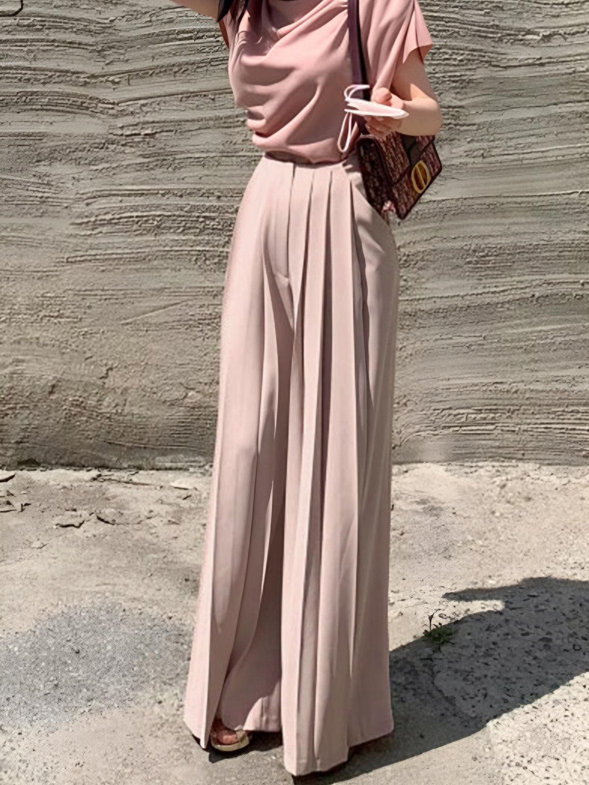 Pantalón de Talle Alto con Diseño Plisado y Pierna Ancha para Mujer | Ideal para Uso Diario y Trabajo