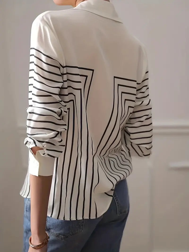 Blusa A Rayas Con Cierre Abotonado Para Mujer | Ideal Para Uso Diario Y Semi-Formal
