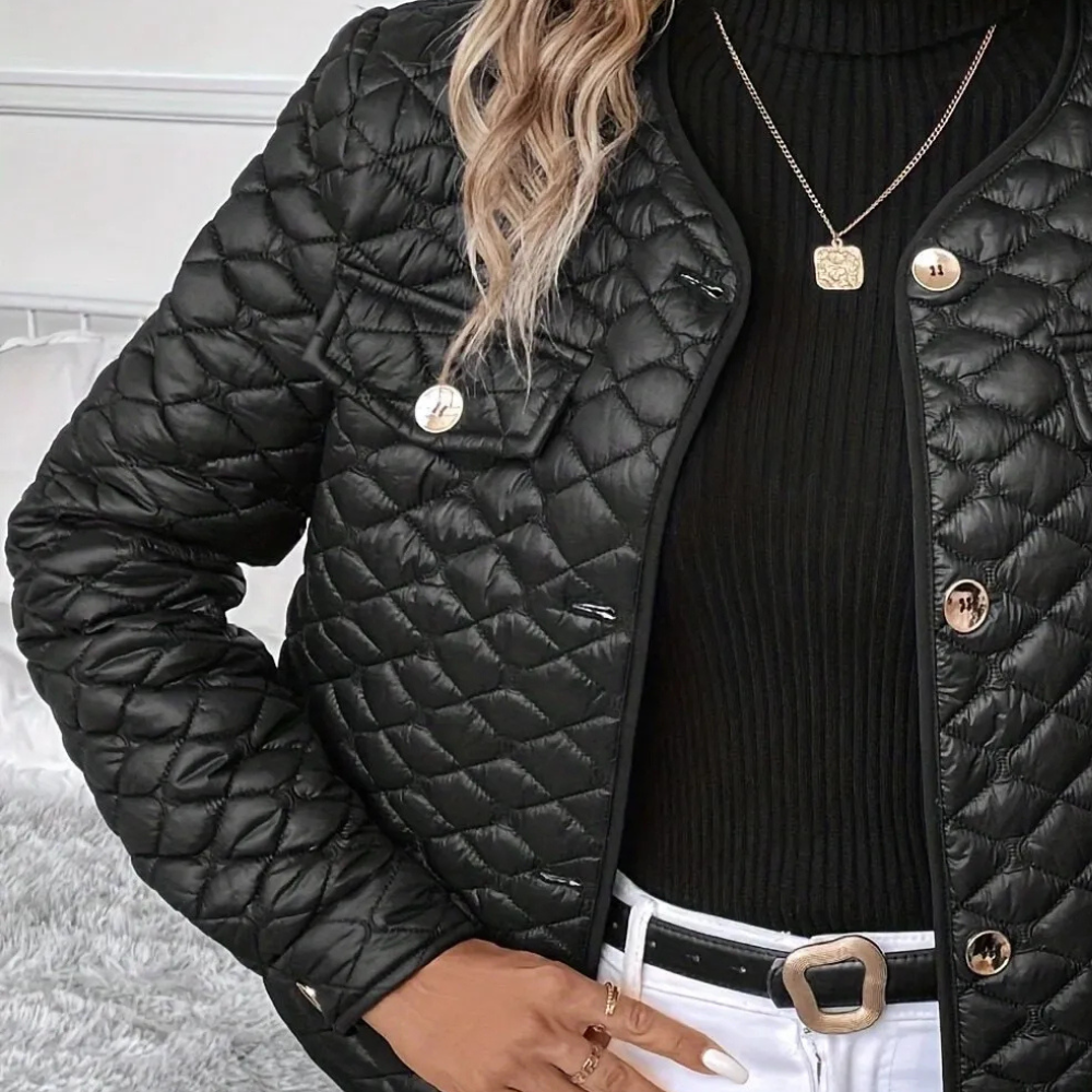 Chaqueta Corta Con Botones Frontales Y Motivo Acolchado Para Mujer | Ideal Para Superposiciones De Entretiempo