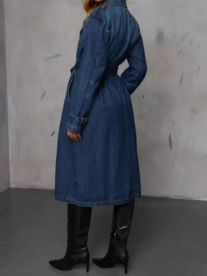 Trench Coat Largo Con Doble Botonadura Y Cinturón Integrado Para Mujer | Ideal Para Superposiciones De Entretiempo