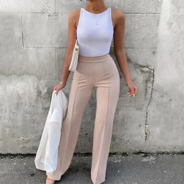 Pantalón De Corte Evasé Con Cintura Alta Para Mujer | Ideal Para Uso Diario
