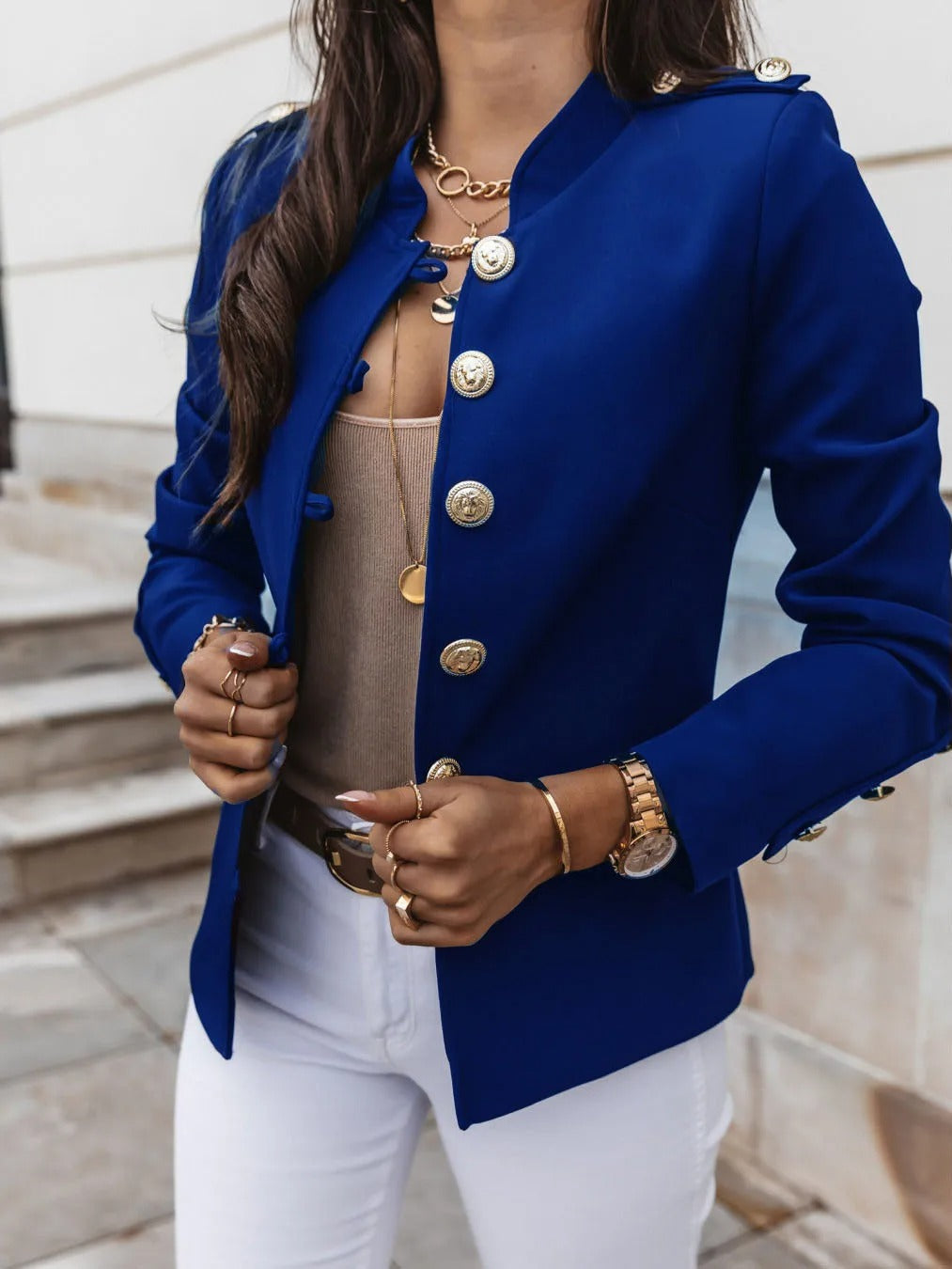 Blazer con Corte Ajustado y Encolure Redonda para Mujer | Ideal para Uso Profesional y Diario