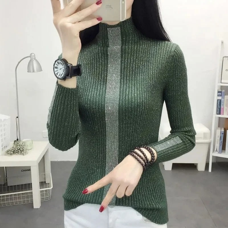 Jersey De Manga Larga Con Cuello Alto Y Corte Holgado Para Mujer | Ideal Para Invierno