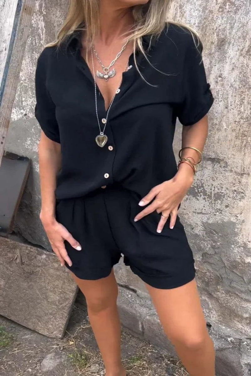 Conjunto con Camisa de Manga Corta y Short de Tiro Alto para Adultos | Ideal para Verano