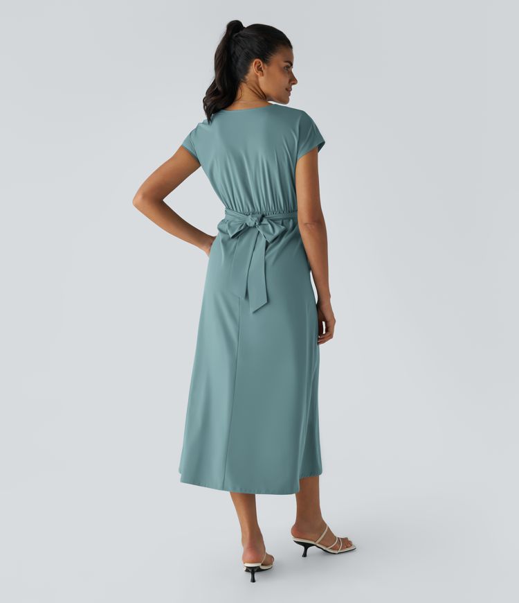 Vestido Midi Con Cintura Alta Y Escote En V Para Mujer | Ideal Para Uso Diario Y Ocasiones Informales