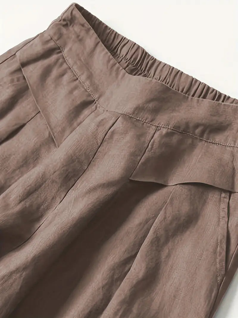 Pantalón De Corte Amplio Con Cintura Elástica Trasera Y Bolsillos Laterales Para Mujer | Ideal Para Uso Diario