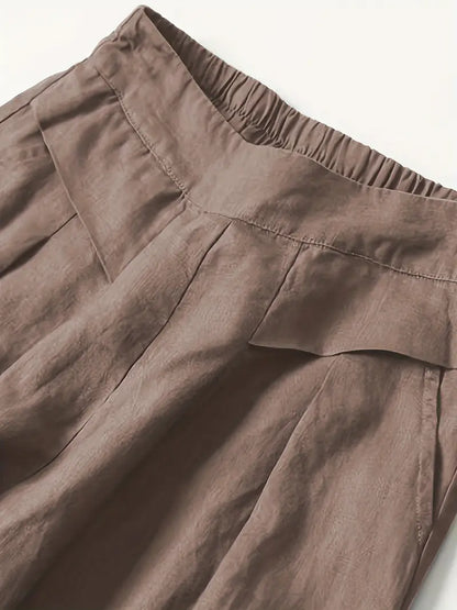 Pantalón De Corte Amplio Con Cintura Elástica Trasera Y Bolsillos Laterales Para Mujer | Ideal Para Uso Diario