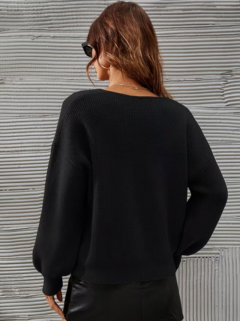 Jersey Con Cuello En V Y Hombros Caídos Para Mujer | Ideal Para Uso Diario