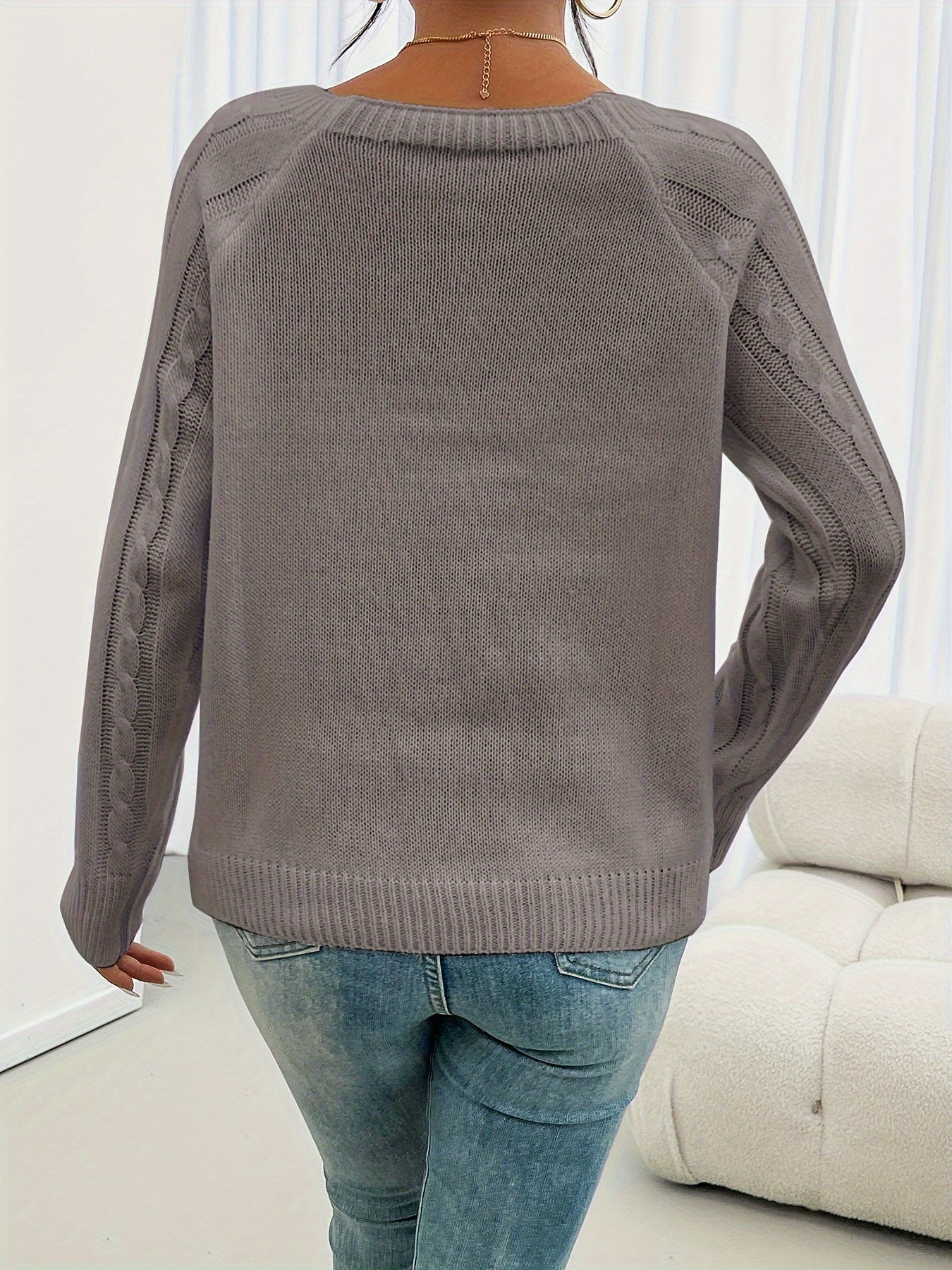 Jersey Con Punto Trenzado Y Botones En El Hombro Para Mujer | Ideal Para Uso Diario En Temporadas Frescas