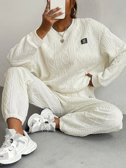 Conjunto de Top de Corte Amplio y Pantalón con Cintura y Tobillos Elásticos para Mujer | Ideal para Uso Diario y Momentos de Descanso