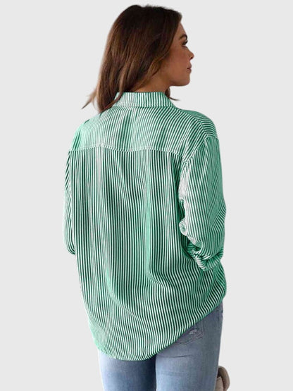 Camisa Con Cuello Estructurado Y Motivo A Rayas Para Hombre | Ideal Para Uso Profesional Y Diario