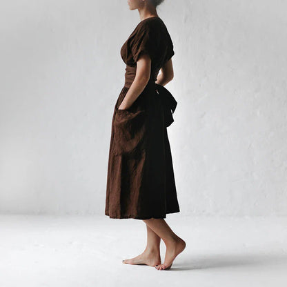 Vestido Midi Cruzado con Lazo Ajustable para Mujer | Ideal para Uso Diario
