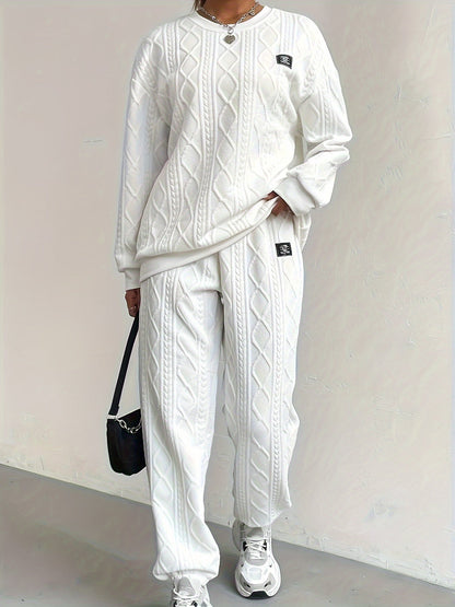 Conjunto de Top de Corte Amplio y Pantalón con Cintura y Tobillos Elásticos para Mujer | Ideal para Uso Diario y Momentos de Descanso