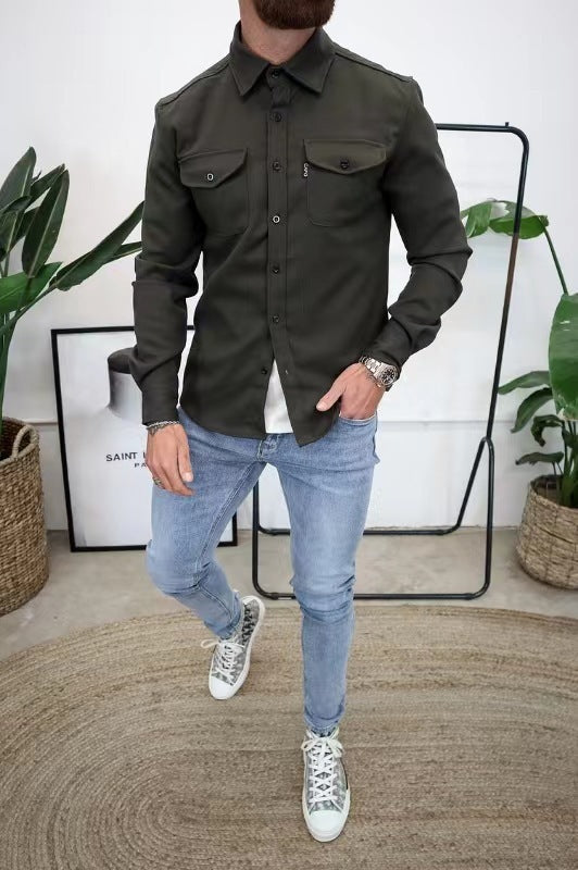 Sobrecamisa Con Bolsillos En El Pecho Y Cierre Abotonado Para Hombre | Ideal Para Uso Diario