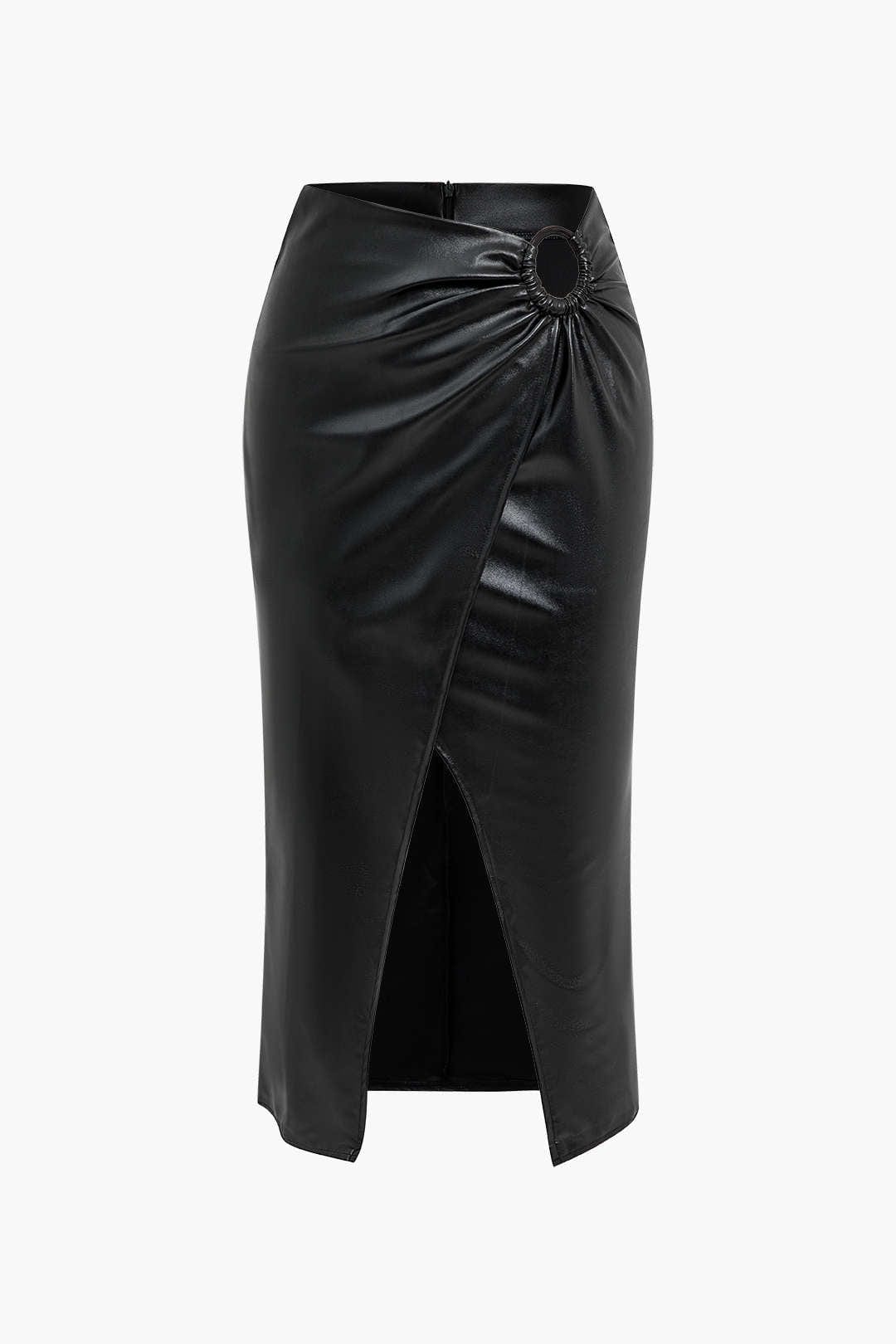 Falda Midi de Talle Alto con Drapados y Fenda Asimétrica para Mujer | Ideal para Uso Diario o Eventos Planificados