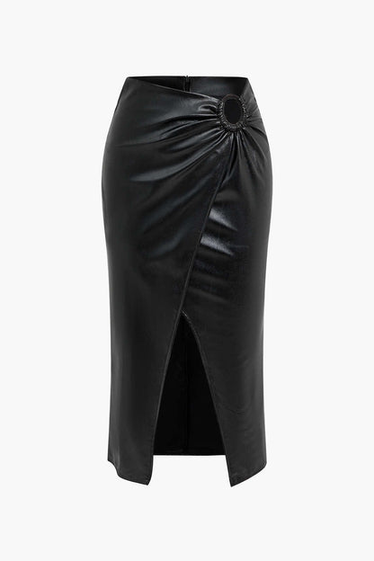 Falda Midi de Talle Alto con Drapados y Fenda Asimétrica para Mujer | Ideal para Uso Diario o Eventos Planificados