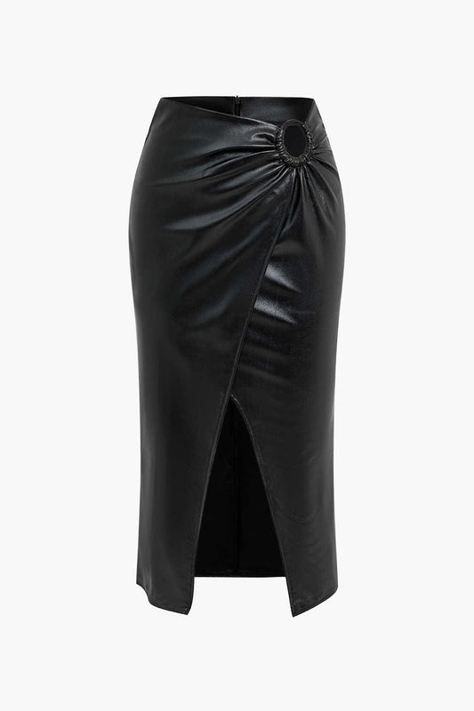 Falda Midi de Talle Alto con Drapados y Fenda Asimétrica para Mujer | Ideal para Uso Diario o Eventos Planificados