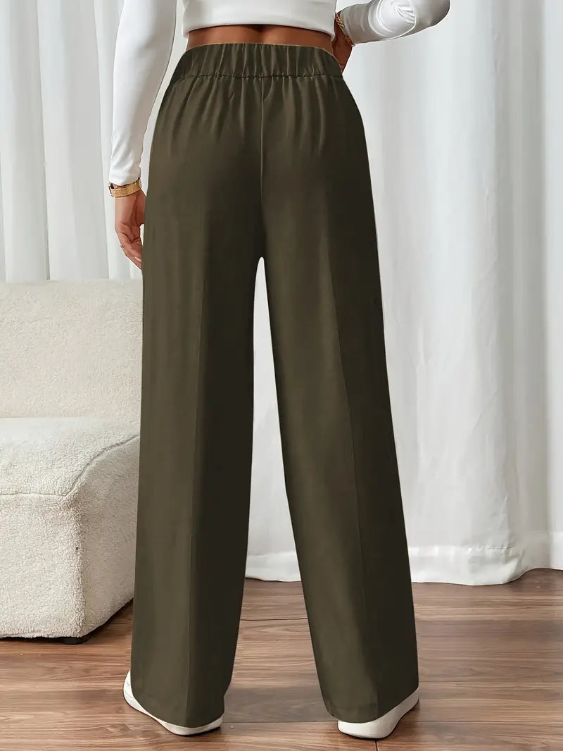 Pantalón De Corte Amplio Con Cintura Elástica Y Bolsillos Laterales Para Mujer | Ideal Para Uso Diario