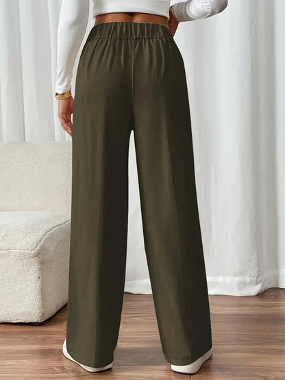 Pantalón De Corte Amplio Con Cintura Elástica Y Bolsillos Laterales Para Mujer | Ideal Para Uso Diario