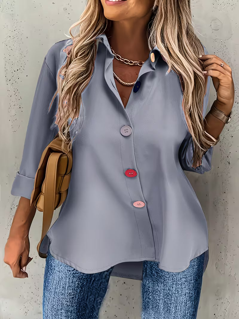 Camisa Monopetto Con Cuello Clásico Y Mangas Largas Para Mujer | Ideal Para Oficina Y Uso Diario
