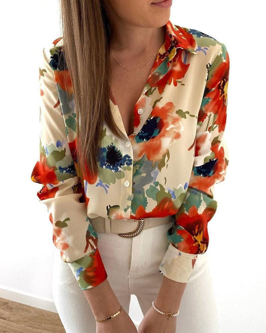 Blusa Con Estampado Floral Y Cierre De Botones Para Mujer | Ideal Para Uso Diario Y De Temporada